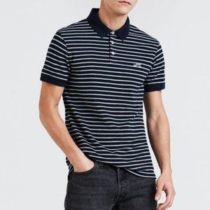 LEVIS STRAUSS Striped Polo Shirt Mens Top Short Sleeve Logo Navy Large